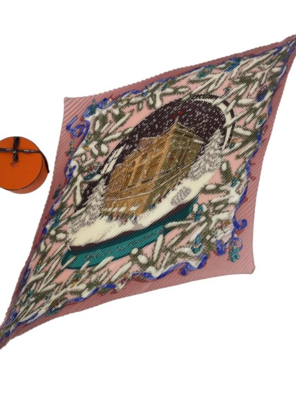 Hermes Scarf Pleated Silk Noel Au 24 Faubourg Christmas At Pink